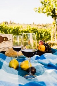 Picnic with red wine