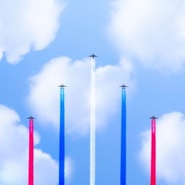 Airplanes against clouds